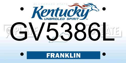 GV5386L Kentucky License Plate