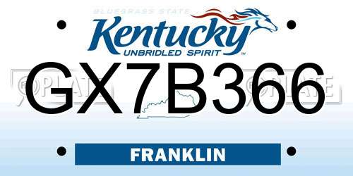 GX7B366 Kentucky License Plate