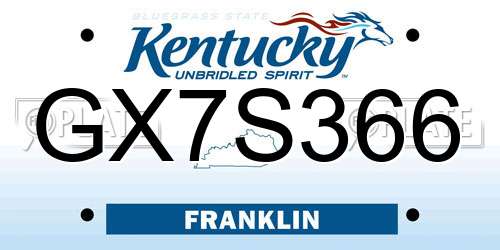 GX7S366 Kentucky License Plate