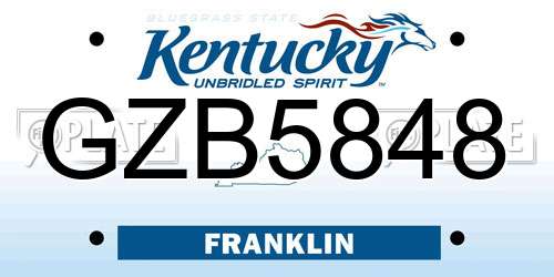 GZB5848 Kentucky License Plate