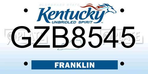 GZB8545 Kentucky License Plate