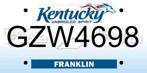 GZW4698 Kentucky License Plate