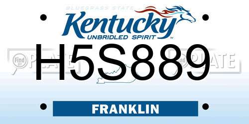 H5S889 Kentucky License Plate