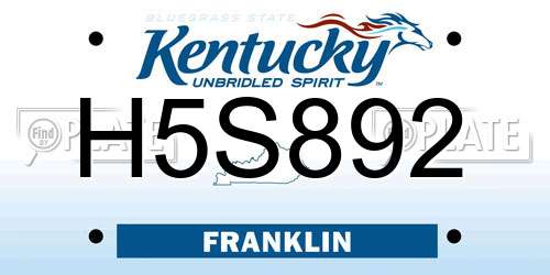H5S892 Kentucky License Plate