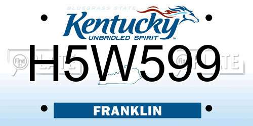 H5W599 Kentucky License Plate