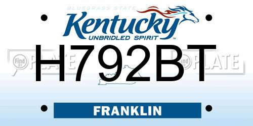 H792BT Kentucky License Plate