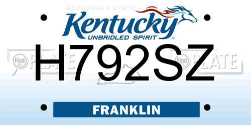 H792SZ Kentucky License Plate