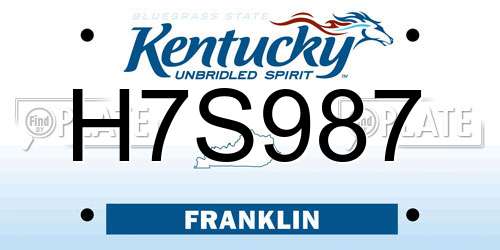 H7S987 Kentucky License Plate