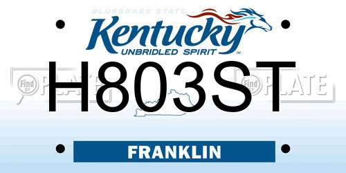 H803ST Kentucky License Plate