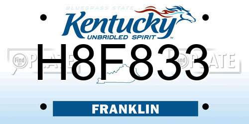 H8F833 Kentucky License Plate