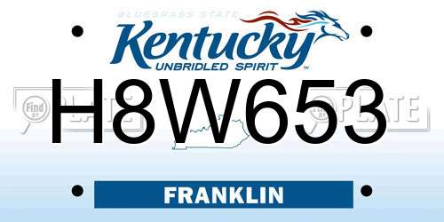 H8W653 Kentucky License Plate