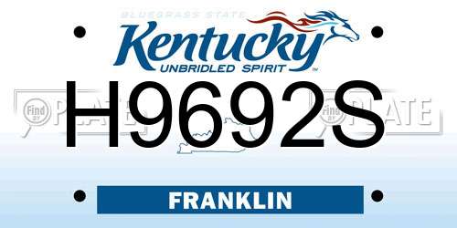 H9692S Kentucky License Plate