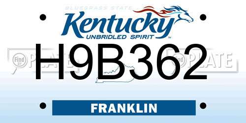 H9B362 Kentucky License Plate