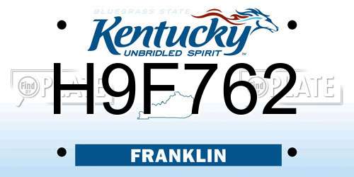 H9F762 Kentucky License Plate