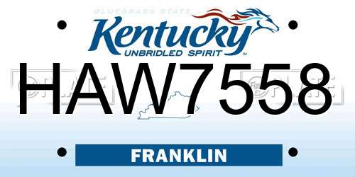 HAW7558 Kentucky License Plate