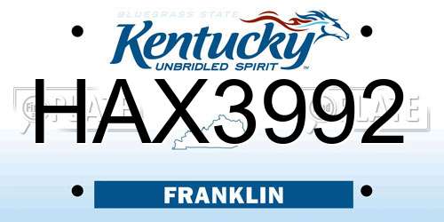 HAX3992 Kentucky License Plate