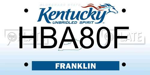 HBA80F Kentucky License Plate