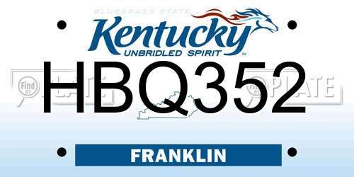 HBQ352 Kentucky License Plate