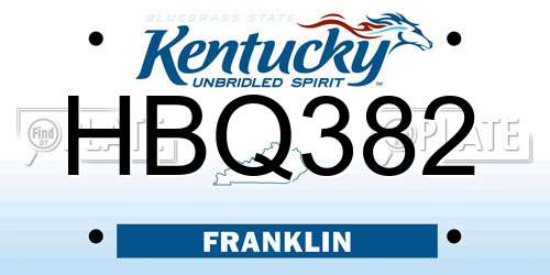 HBQ382 Kentucky License Plate