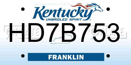 HD7B753 Kentucky License Plate