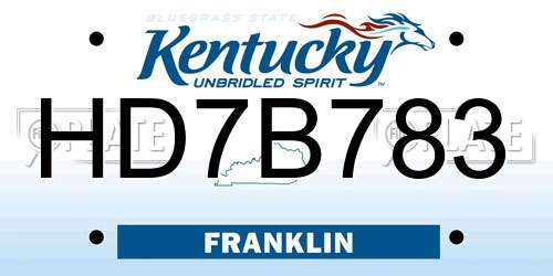 HD7B783 Kentucky License Plate
