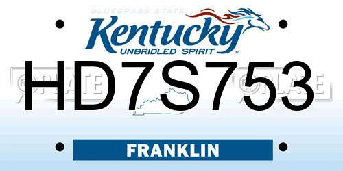 HD7S753 Kentucky License Plate
