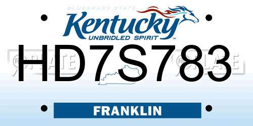 HD7S783 Kentucky License Plate