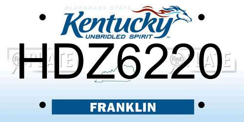 HDZ6220 Kentucky License Plate