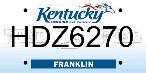 HDZ6270 Kentucky License Plate