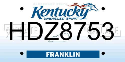 HDZ8753 Kentucky License Plate