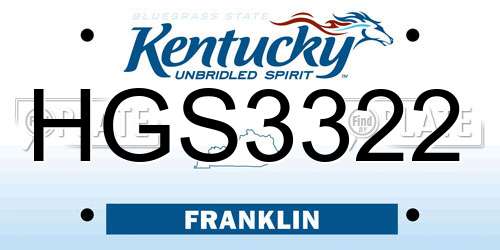 HGS3322 Kentucky License Plate