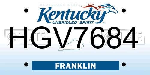 HGV7684 Kentucky License Plate