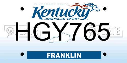 HGY765 Kentucky License Plate