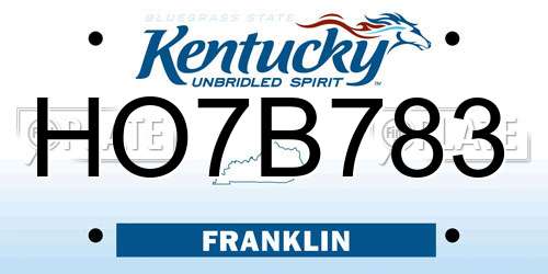HO7B783 Kentucky License Plate