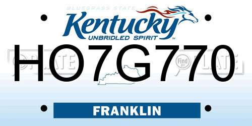 HO7G770 Kentucky License Plate