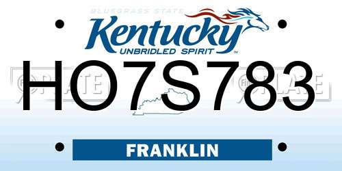 HO7S783 Kentucky License Plate