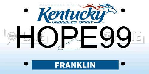 HOPE99 Kentucky License Plate
