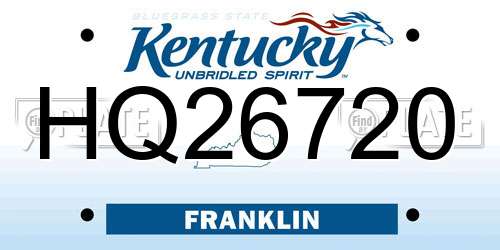 HQ26720 Kentucky License Plate
