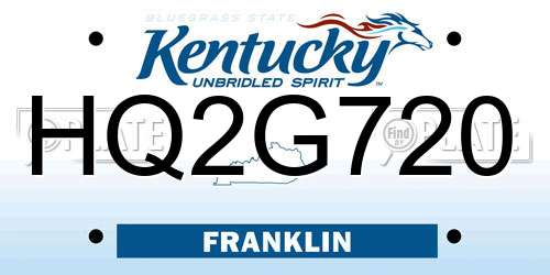 HQ2G720 Kentucky License Plate