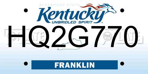 HQ2G770 Kentucky License Plate