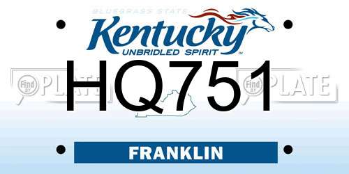 HQ751 Kentucky License Plate