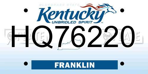 HQ76220 Kentucky License Plate