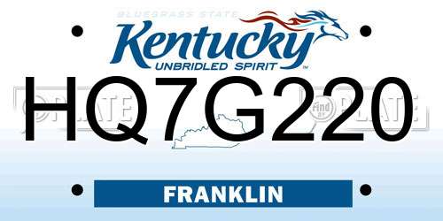 HQ7G220 Kentucky License Plate