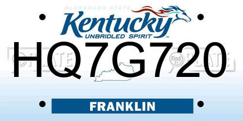 HQ7G720 Kentucky License Plate
