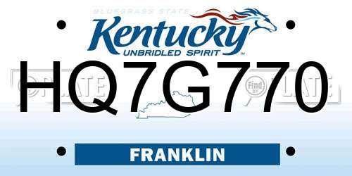 HQ7G770 Kentucky License Plate