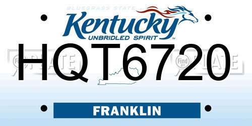 HQT6720 Kentucky License Plate