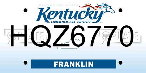HQZ6770 Kentucky License Plate