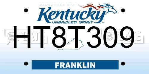 HT8T309 Kentucky License Plate