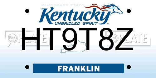 HT9T8Z Kentucky License Plate