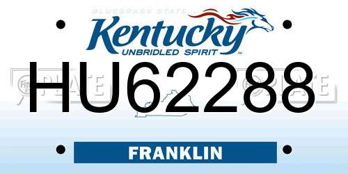 HU62288 Kentucky License Plate